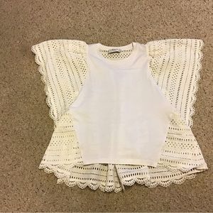 SEA NEW YORK WHITE EYELIT TOO BAT WING STYLE SZ S BIT OVERSIZED EUC